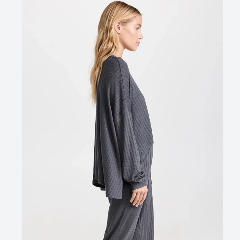 Women's Long Sleeve Waffle Lounge top - Charcoal - Picture 2 of 7